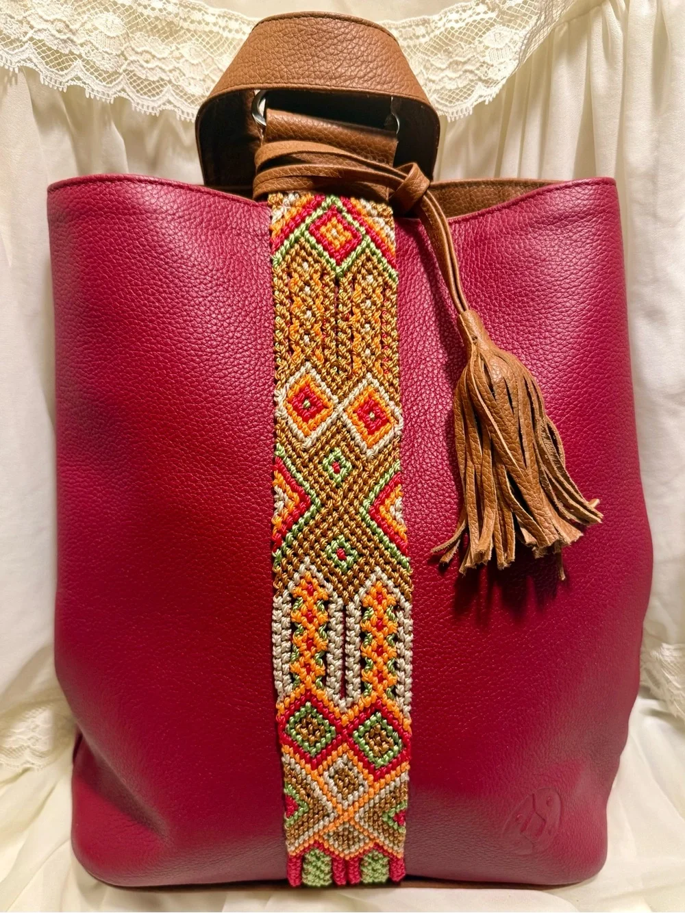 Cristina Orozco Red Pebbled Leather Backpack Sling
